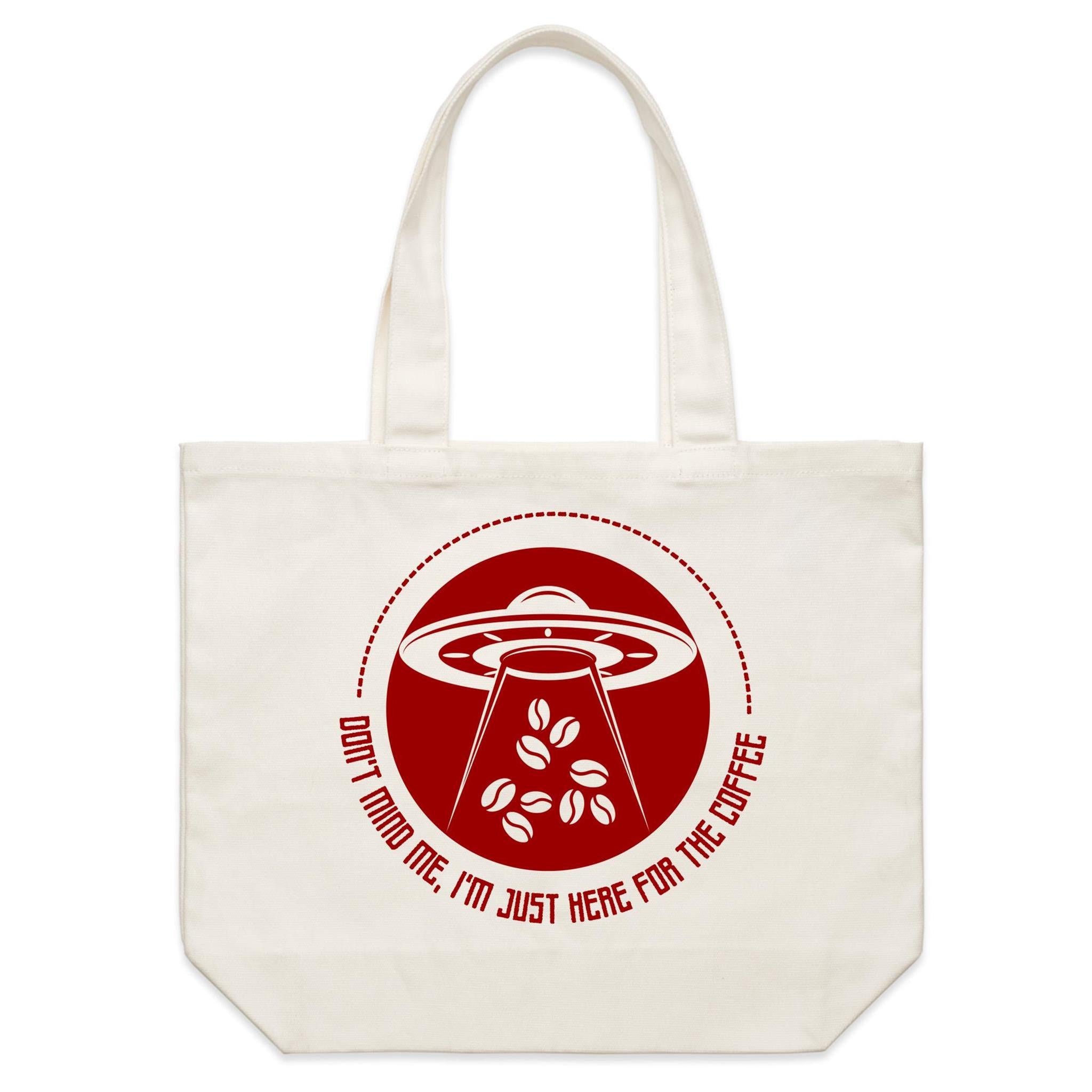 UFO, Here For The Coffee - Shoulder Canvas Tote Bag Default Title Large Tote Bag Coffee Printed In Australia Sci Fi