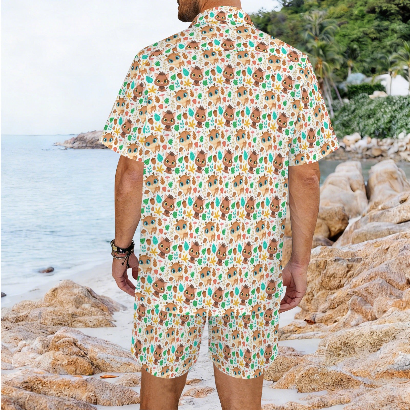 Cute Autumn Creatures Men's Hawaiian Shirt & Shorts Set Men's Hawaiian Shirt & Shorts Set animal Printed Offshore