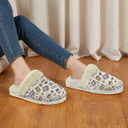 Books And Coffee Women's Fur Trim Thick-Sole Indoor Slippers Women's Fur Trimmed Slippers animal Printed Offshore Reading
