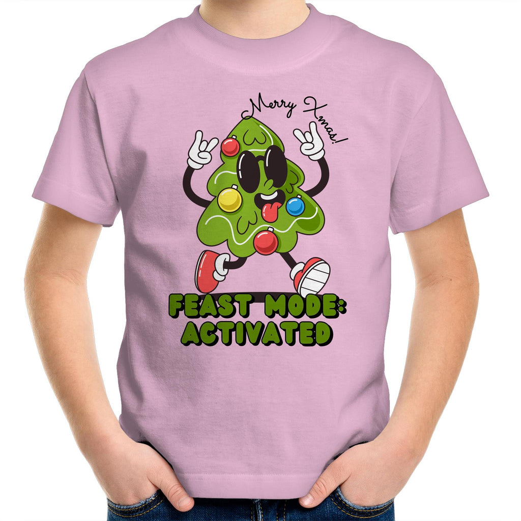 Christmas Feast Mode Activated - Kids Youth T-Shirt Pink Kids Christmas T-shirt Christmas Printed In Australia