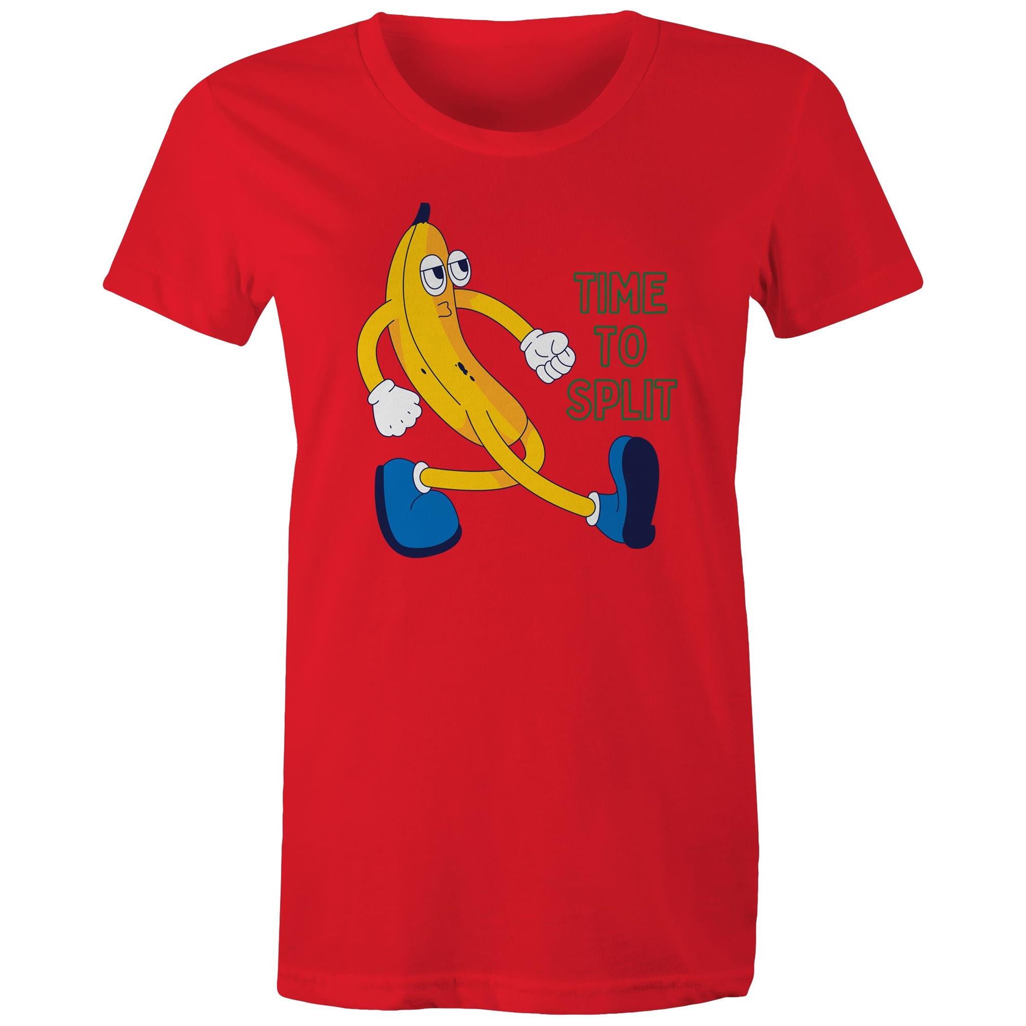 Banana, Time To Split - Womens T-shirt Red Womens T-shirt Food Printed In Australia