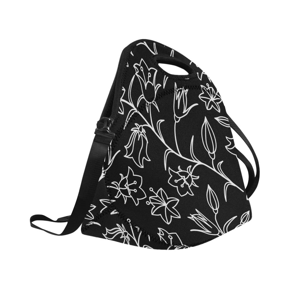 Black And White Floral - Neoprene Lunch Bag Neoprene Lunch Bag Printed Offshore