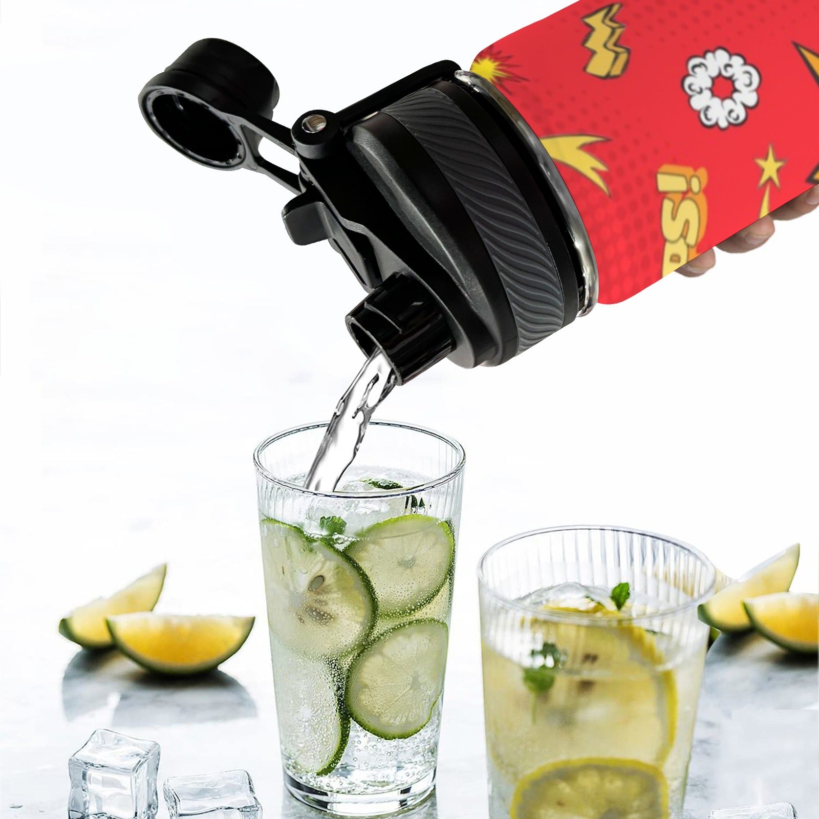 Comic Book Red - Insulated Water Bottle with Dual-Use Lid (18oz) Insulated Water Bottle with Dual-Use Lid (18oz) Printed Offshore