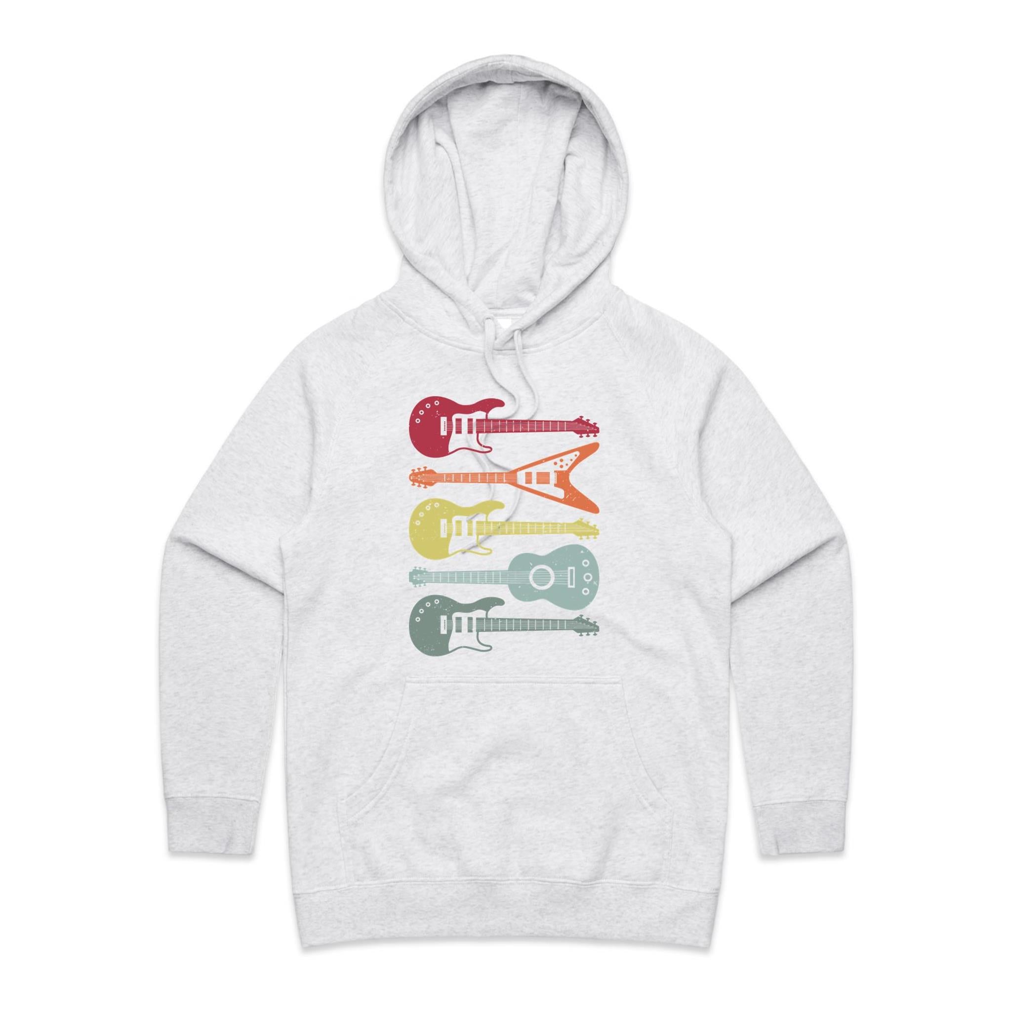 Retro Guitars - Womens Hoodie White Marle Womens Hoodie Music Printed In Australia