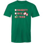 Santa's List, Naught, Nice, I Tried, Christmas - Mens T-Shirt Kelly Green Mens Christmas T-shirt Christmas Printed In Australia