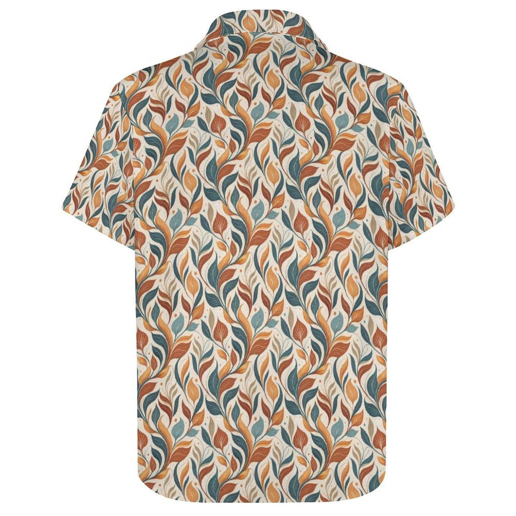Whimsical Leaf Swirl Women's Collared Pocketless Short Sleeve Shirt
