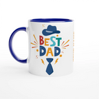 Personalise - Best Dad, Hat And Tie - White 11oz Ceramic Mug Ceramic Blue Personalised Mug customise Dad Globally Fulfilled personalise