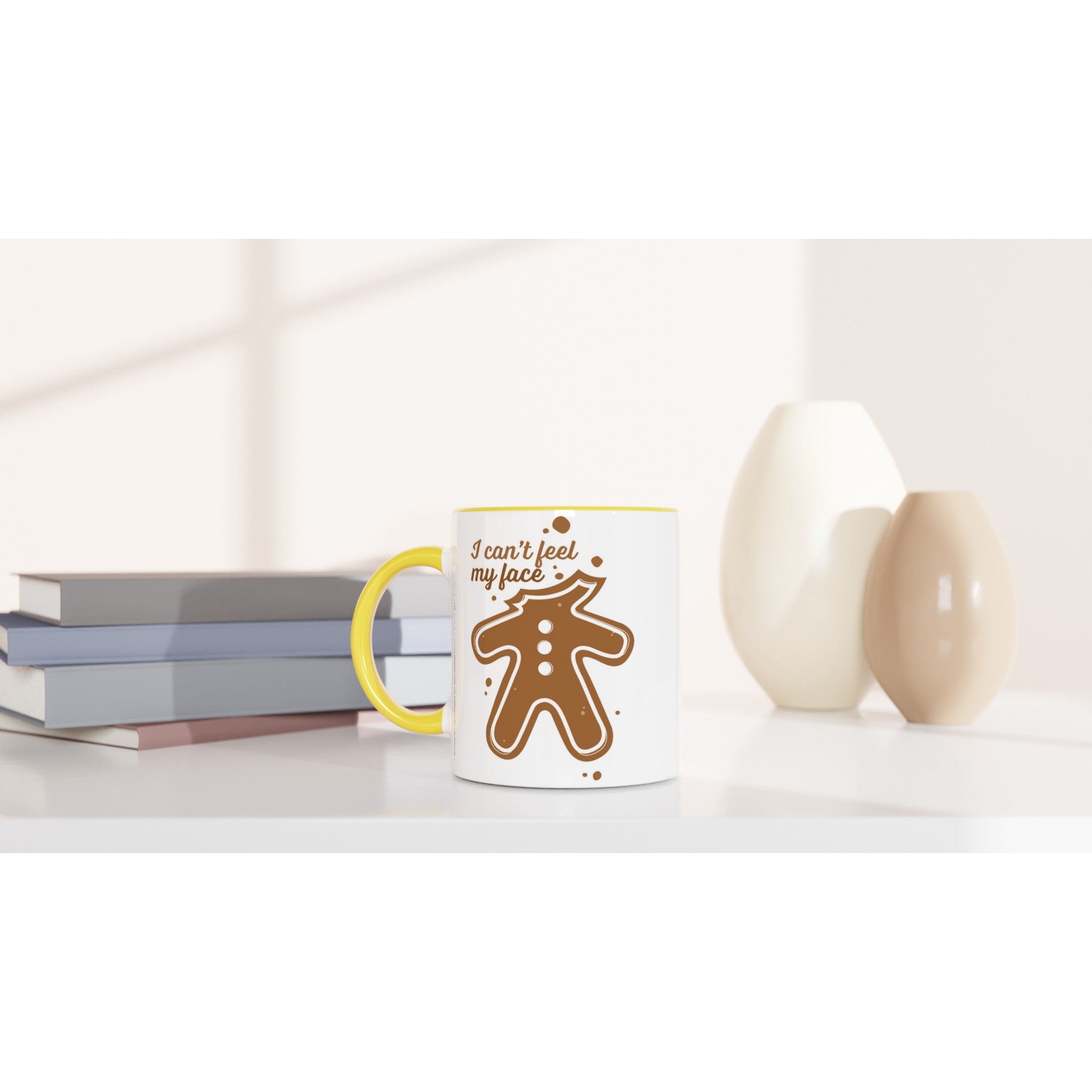 Gingerbread Man, I Can't Feel My Face - White 11oz Ceramic Mug with Colour Inside Christmas Colour Mug Christmas Globally Fulfilled