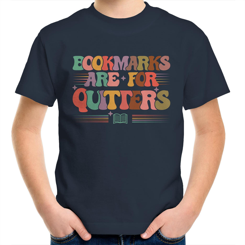 Bookmarks Are For Quitters - Kids Youth T-Shirt Navy Kids Youth T-shirt Printed In Australia Reading