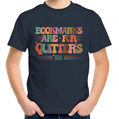 Bookmarks Are For Quitters - Kids Youth T-Shirt Navy Kids Youth T-shirt Printed In Australia Reading