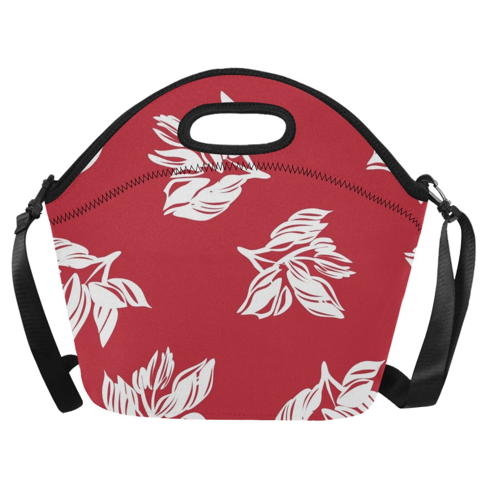 Red Retro Foliage, Hawaiian Flower - Neoprene Lunch Bag One Size Neoprene Lunch Bag Printed Offshore