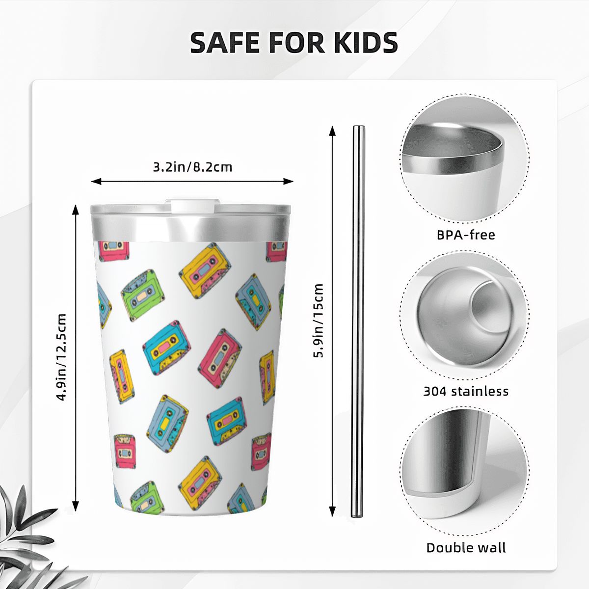 Colourful Cassettes Small Stainless Steel Travel Mug Cup 12oz/350ml