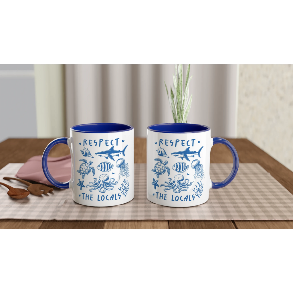 Respect The Locals, Sea Life - White 11oz Ceramic Mug with Colour Inside Colour 11oz Mug animal Globally Fulfilled Ocean