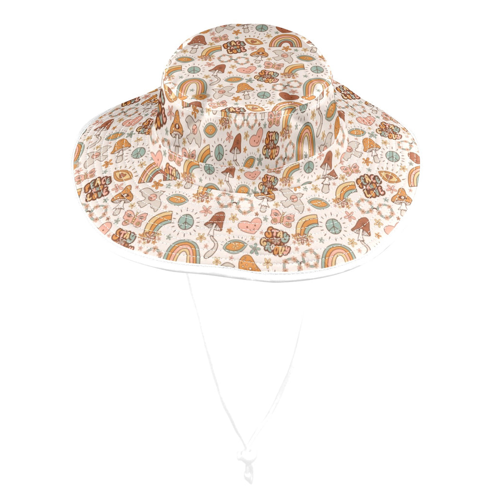 Peace And Love Wide Brim Bucket Hat Wide Brim Bucket Hat Printed Offshore Retro