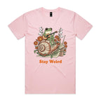 Stay Weird, Guitar Playing Frog On A Snail Men's AS Colour T-shirt Pink Mens T-shirt animal Music Printed In Australia