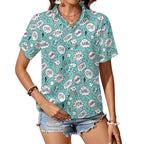 Comic Book Speech Bubbles Women's Short-Sleeve Button Up Shirt white comic Printed Offshore