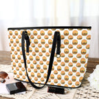 Hamburgers on White PU Leather Tote Bag Large Leather Tote Bag-Large Food Printed Offshore