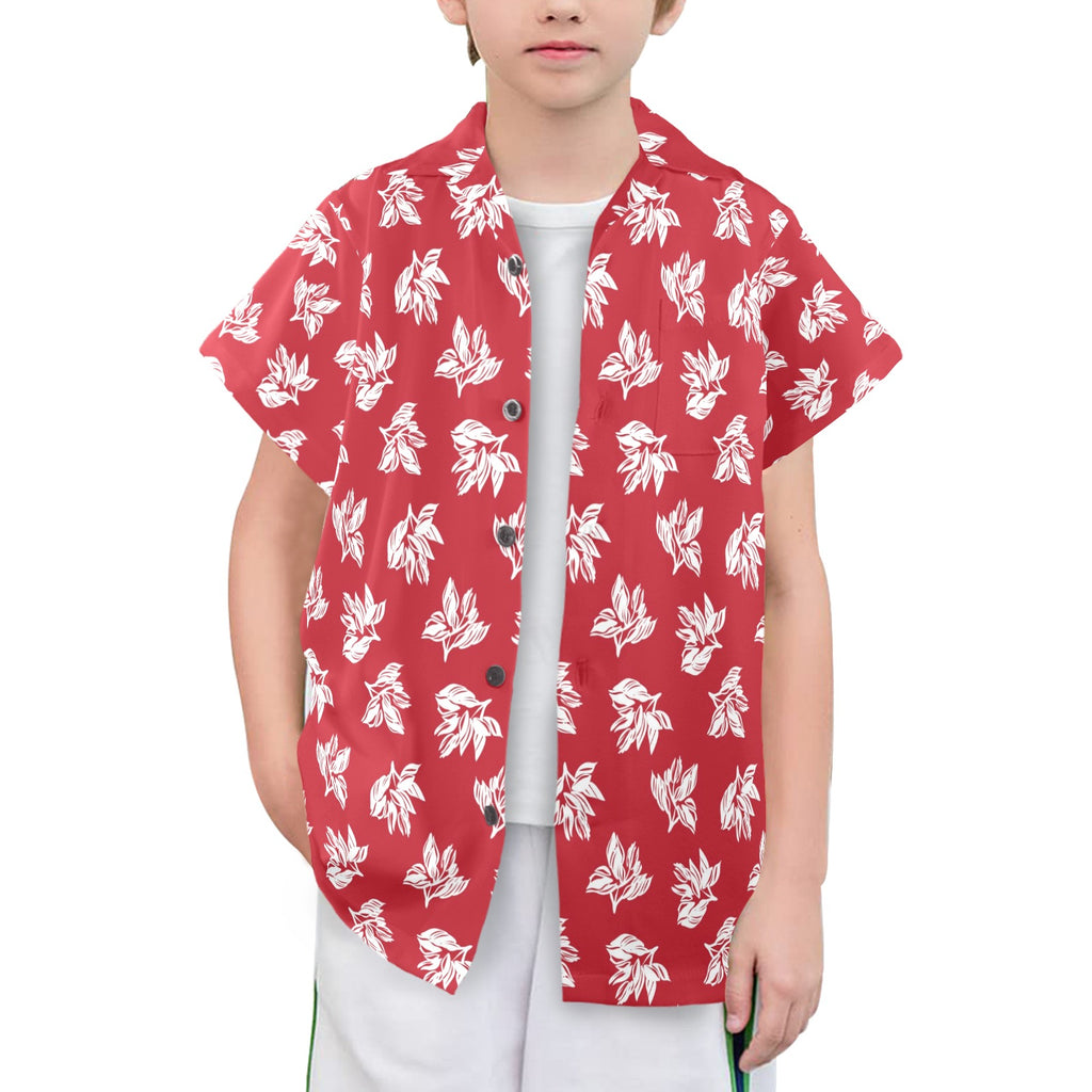 Red Retro Foliage, Hawaiian Flower - Senior Kids Hawaiian Shirt