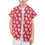 Red Retro Foliage, Hawaiian Flower - Senior Kids Hawaiian Shirt