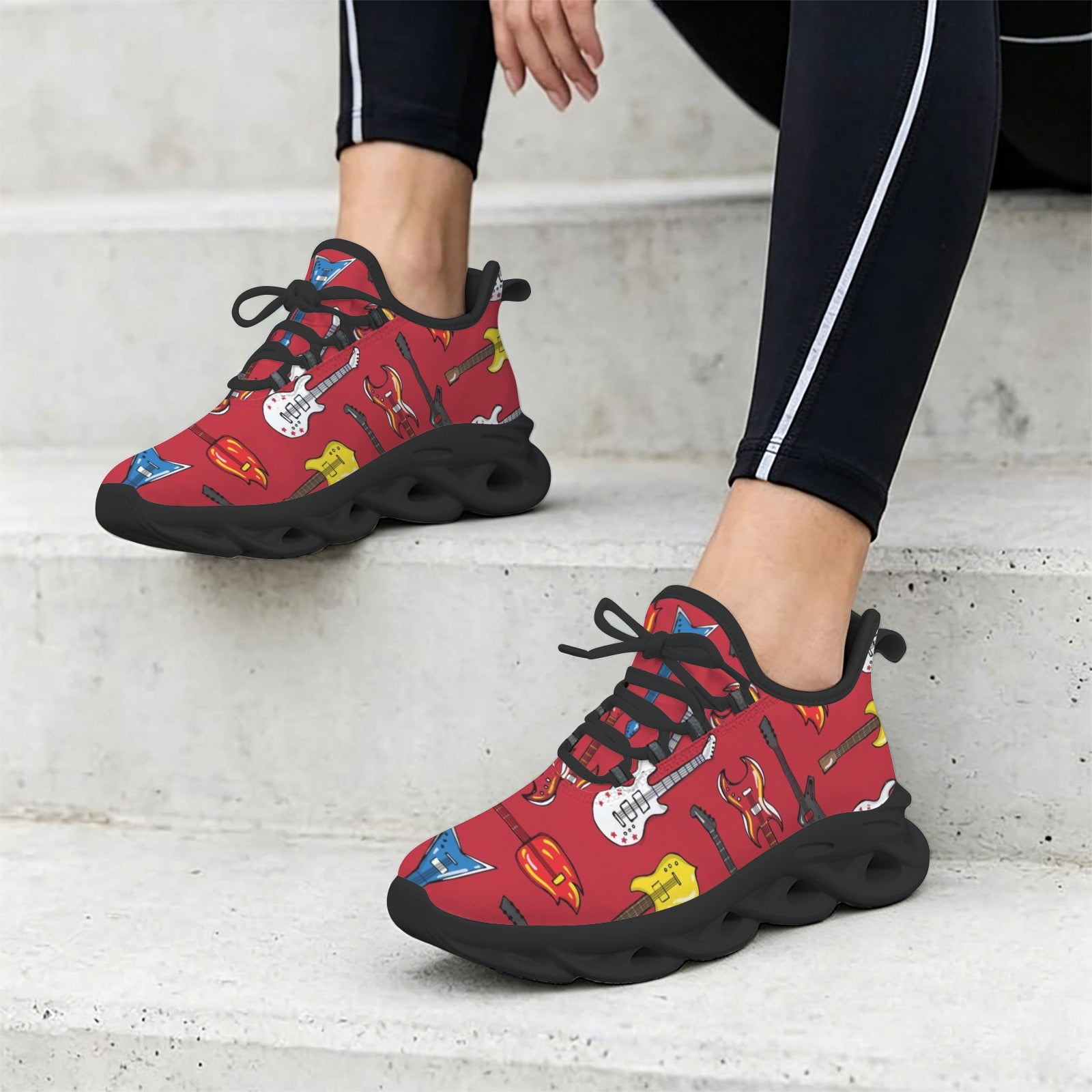 Guitars On Red Women's Twisted Sole Sneakers