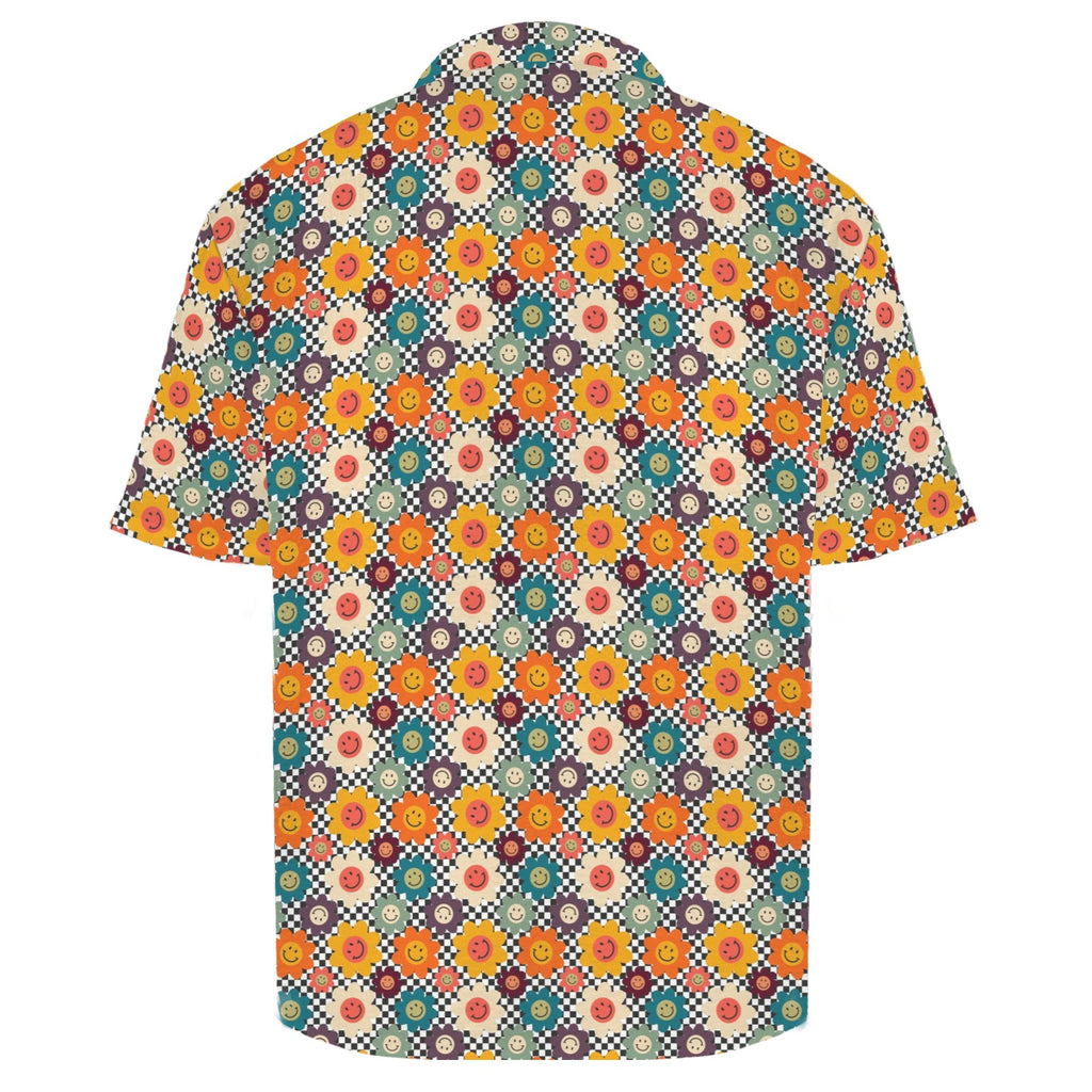 Happy Retro Flowers Men's Crinkle Hawaiian Shirt
