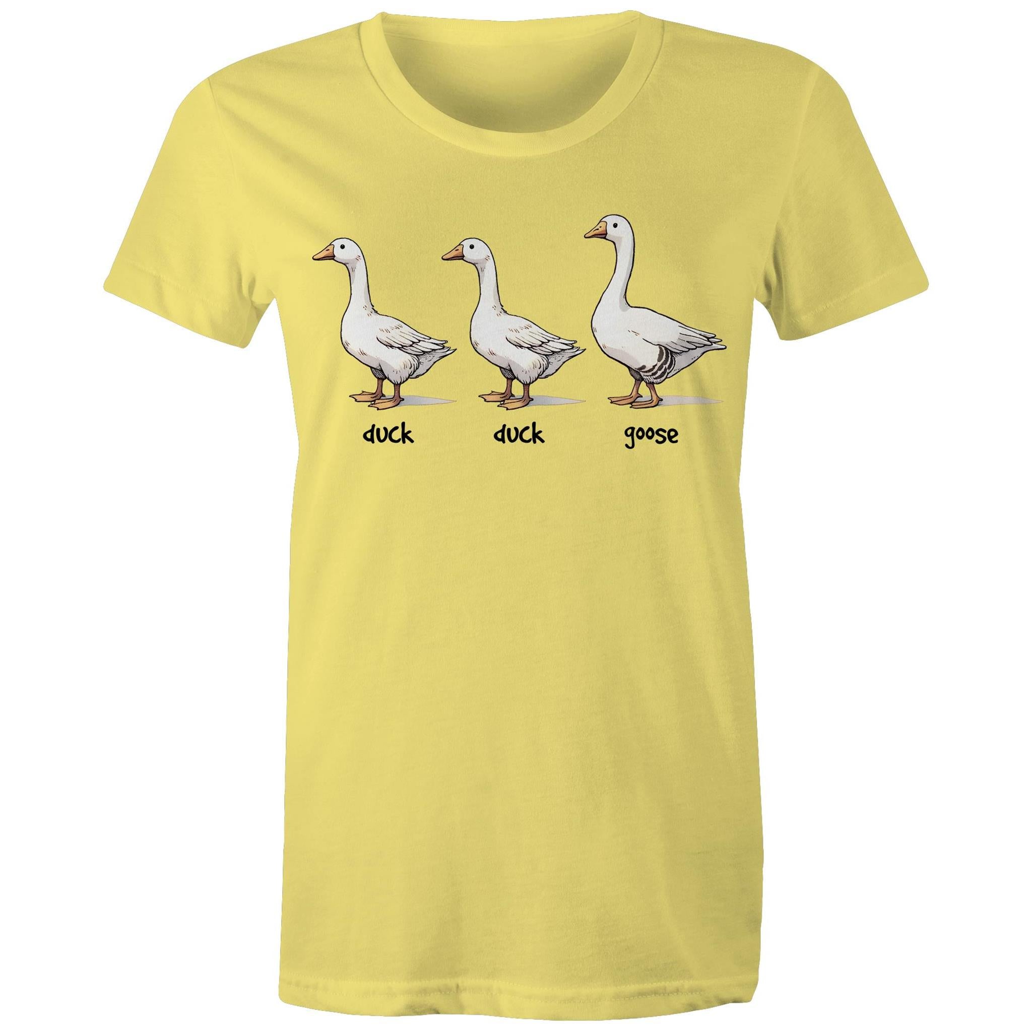 Duck Duck Goose - Womens T-shirt Yellow Womens T-shirt animal Games Printed In Australia