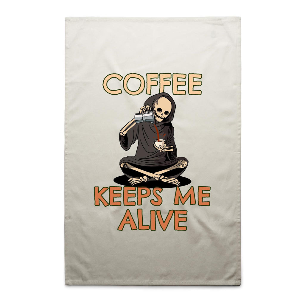 Coffee Keeps Me Alive, Skeleton - AS Colour Tea Towel Cream One Size Tea Towel Coffee Printed In Australia