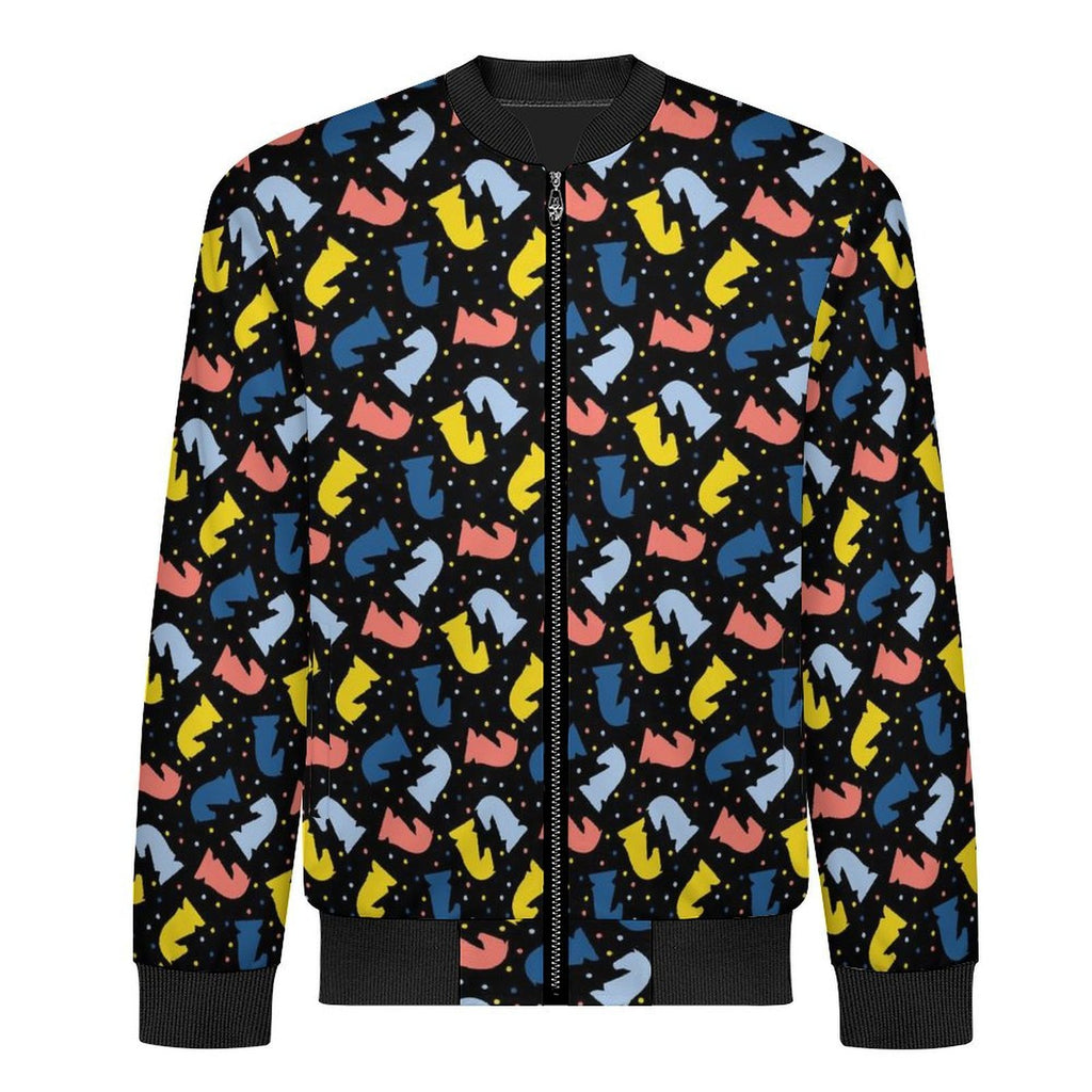 Colourful Chess Men's Casual Zip‑Up Bomber Jacket