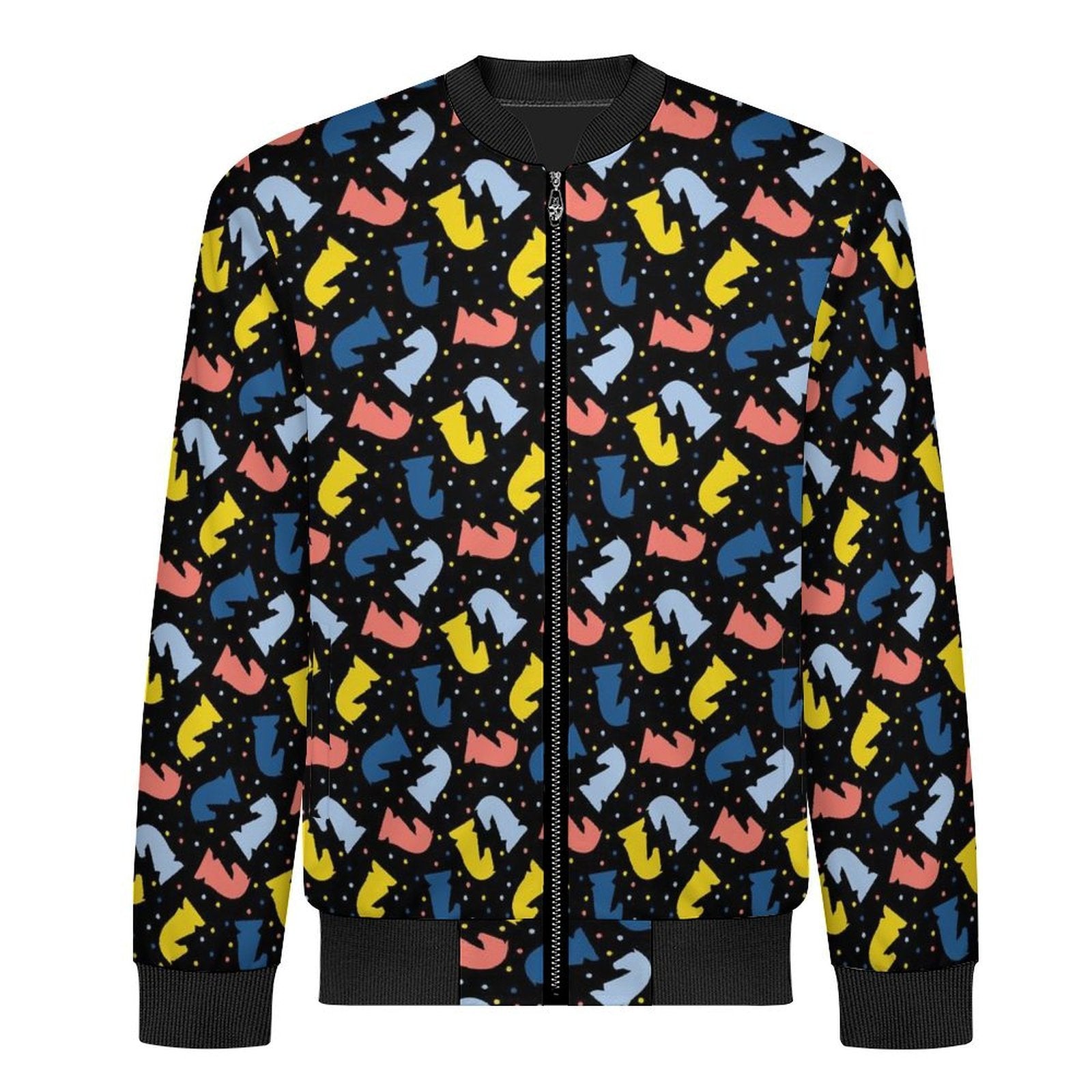Colourful Chess Men's Casual Zip‑Up Bomber Jacket