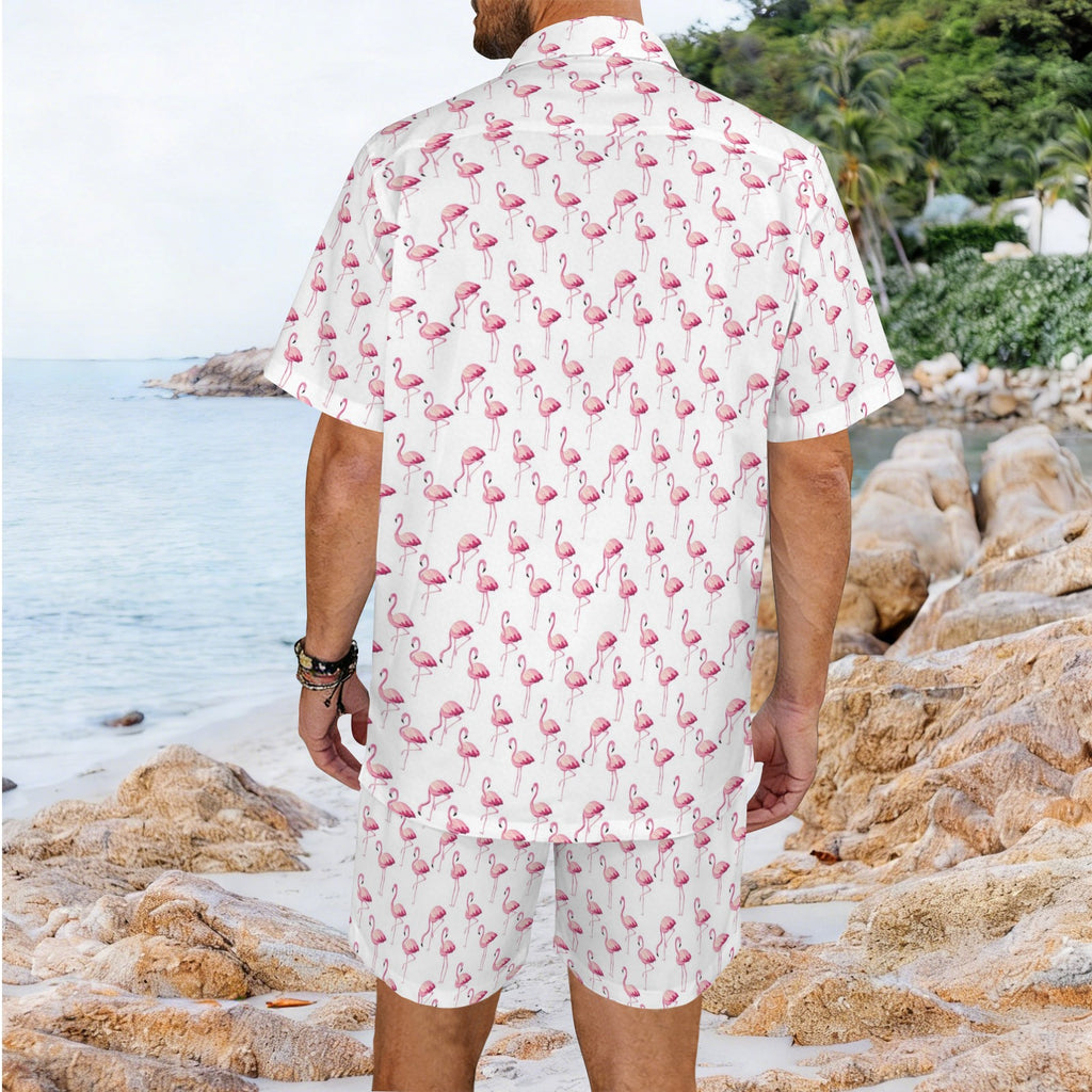 Flamingos Men's Hawaiian Shirt & Shorts Set Men's Hawaiian Shirt & Shorts Set animal Printed Offshore