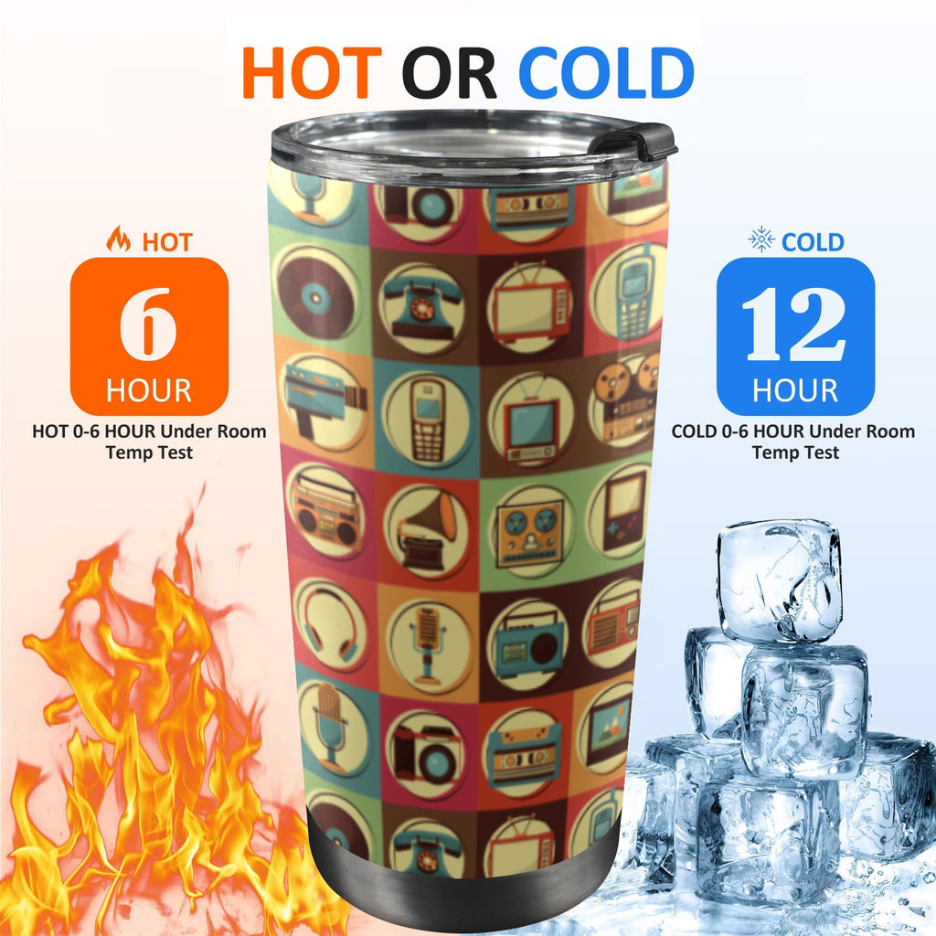 Retro Life - 20oz Mobile Tumbler with Lid (Black Lock) 20oz Travel Mug Printed Offshore Retro