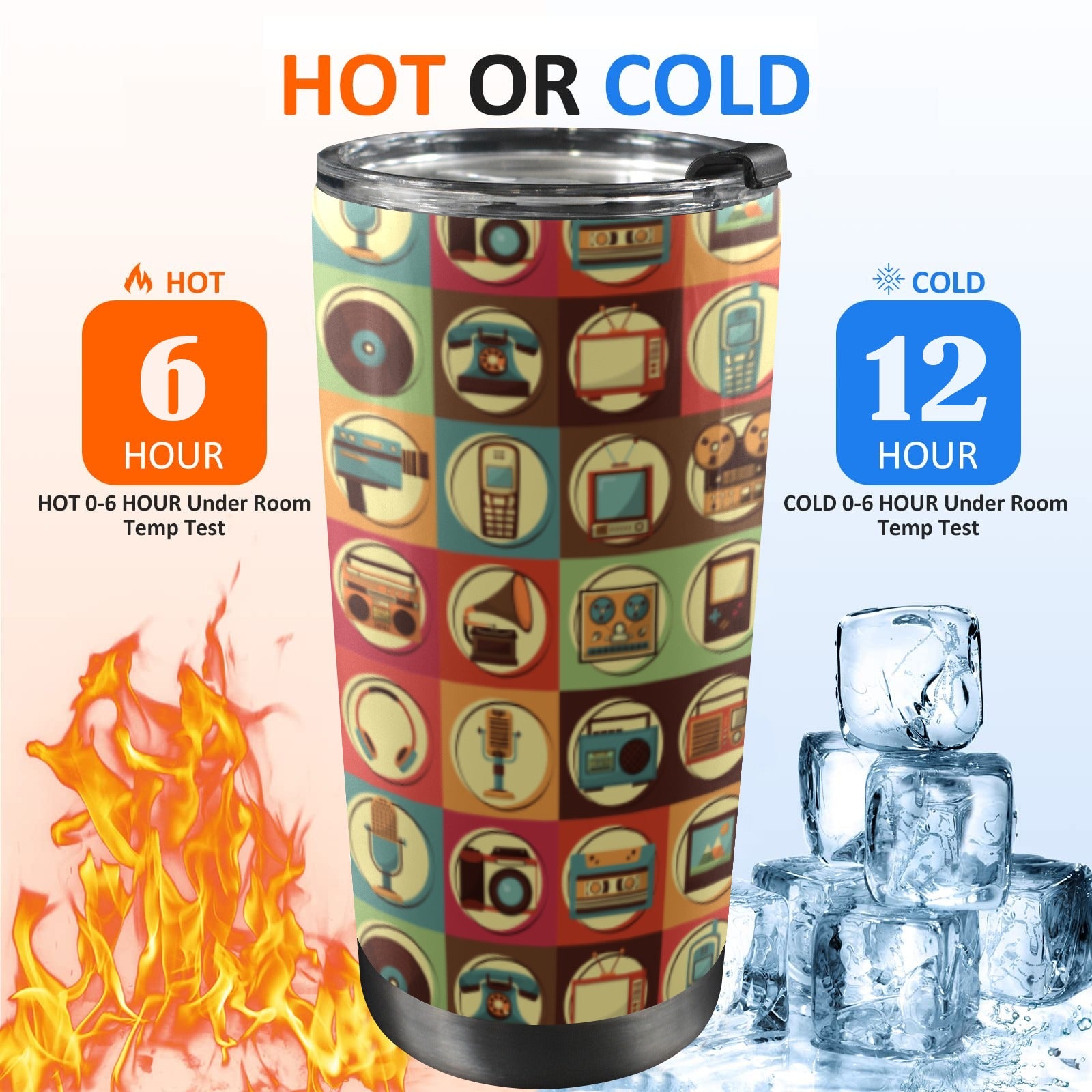 Retro Life - 20oz Mobile Tumbler with Lid (Black Lock) 20oz Travel Mug Printed Offshore Retro