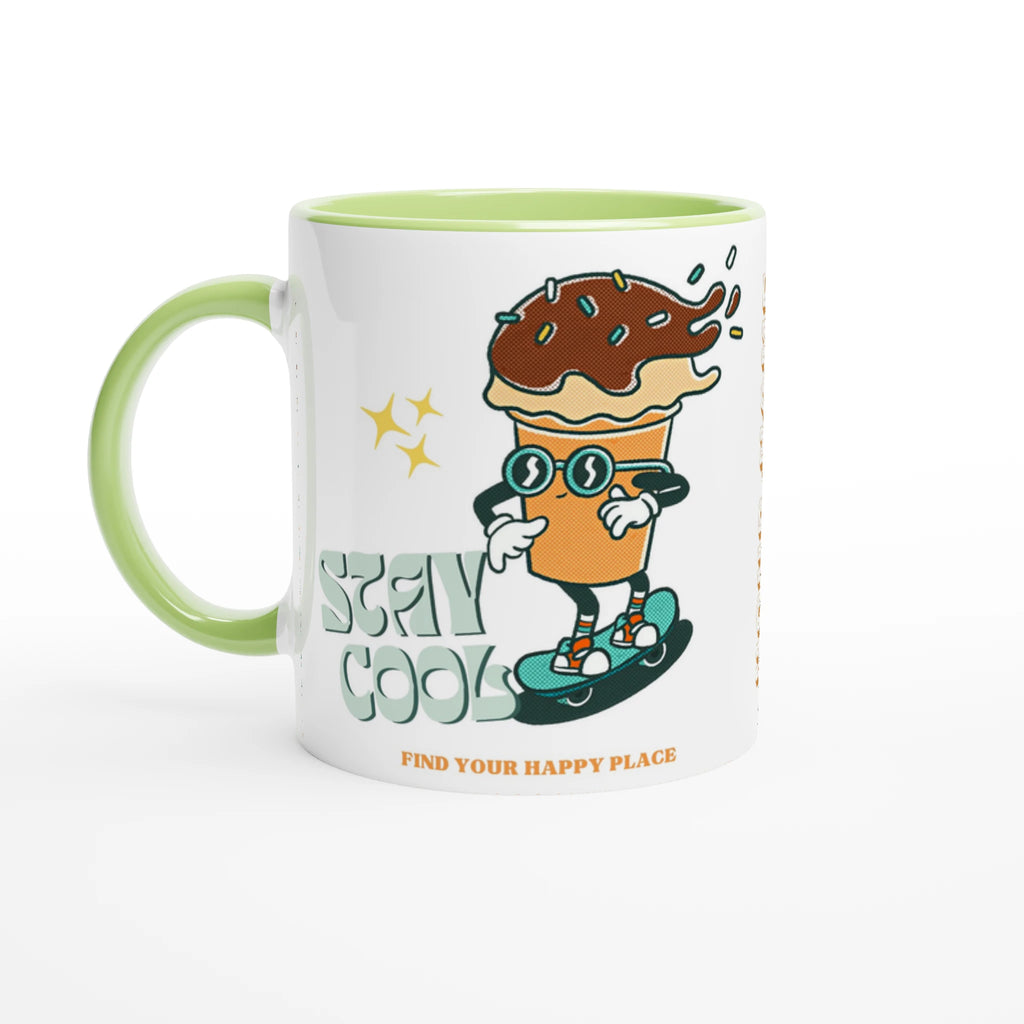 Personalise - Stay Cool, Ice Cream - White 11oz Ceramic Mug Ceramic Green Personalised Mug customise Globally Fulfilled personalise Retro