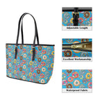 Doughnuts On Blue PU Leather Tote Bag Large Leather Tote Bag-Large Food Printed Offshore
