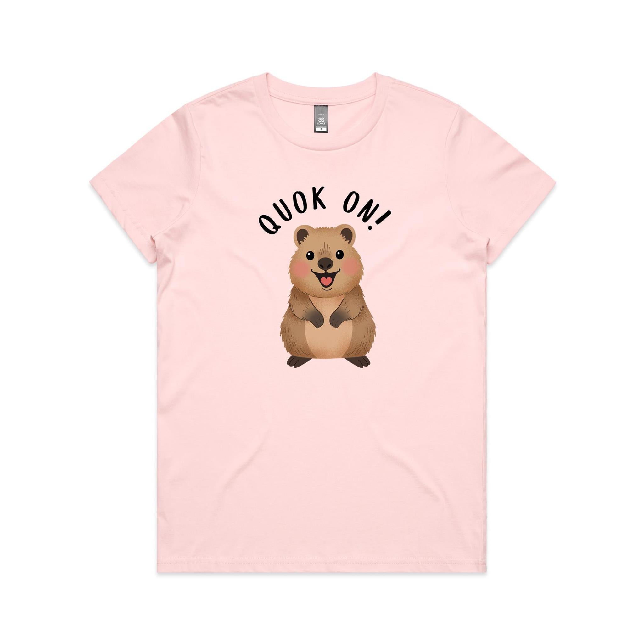 Quokka, Quok On Women's AS Colour T-shirt Pink Womens T-shirt animal Printed In Australia