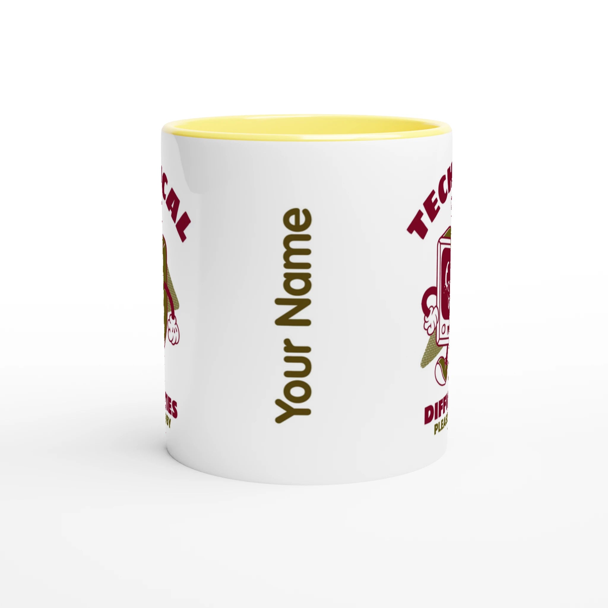 Personalised - Retro TV, Technical Difficulties - White 11oz Ceramic Mug with Colour Inside Personalised 11oz Mug customise Globally Fulfilled personalise Retro Tech