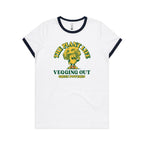 The Plant Life, Vegetarian - Women's Ringer Tee White Navy Womens Ringer T-shirt Plants Printed In Australia