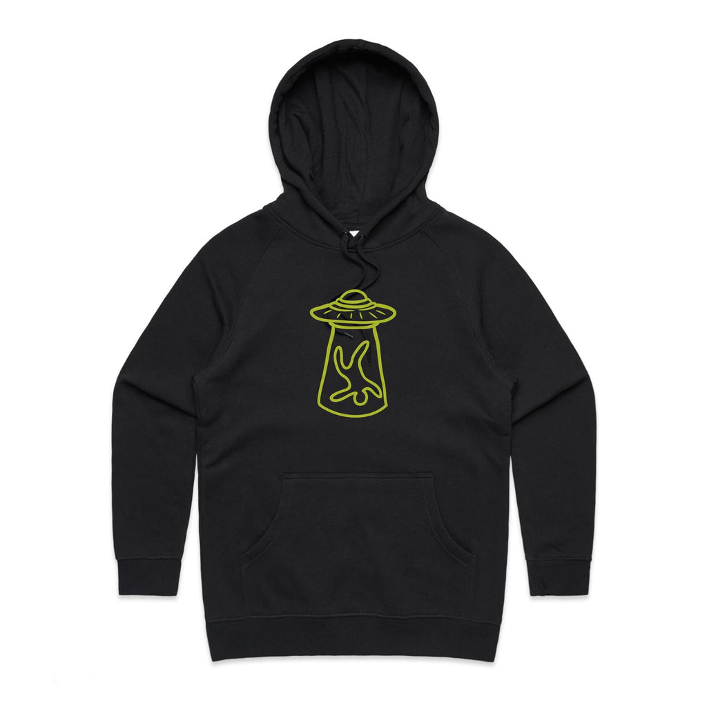 Alien Abduction - Womens Hoodie Black Womens Hoodie Printed In Australia Sci Fi