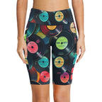 Retro Vinyl Records Women's Bike Shorts With Side Pockets Women's Bike Shorts Music Printed Offshore