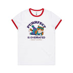 Purrfect Is Overrated, Fitness Cat - Women's Ringer Tee White Red Womens Ringer T-shirt Fitness Printed In Australia