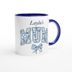 Personalise - Mum, Blue Floral - 11oz Ceramic Mug Personalised 11oz Mug customise Globally Fulfilled Mum Name personalise