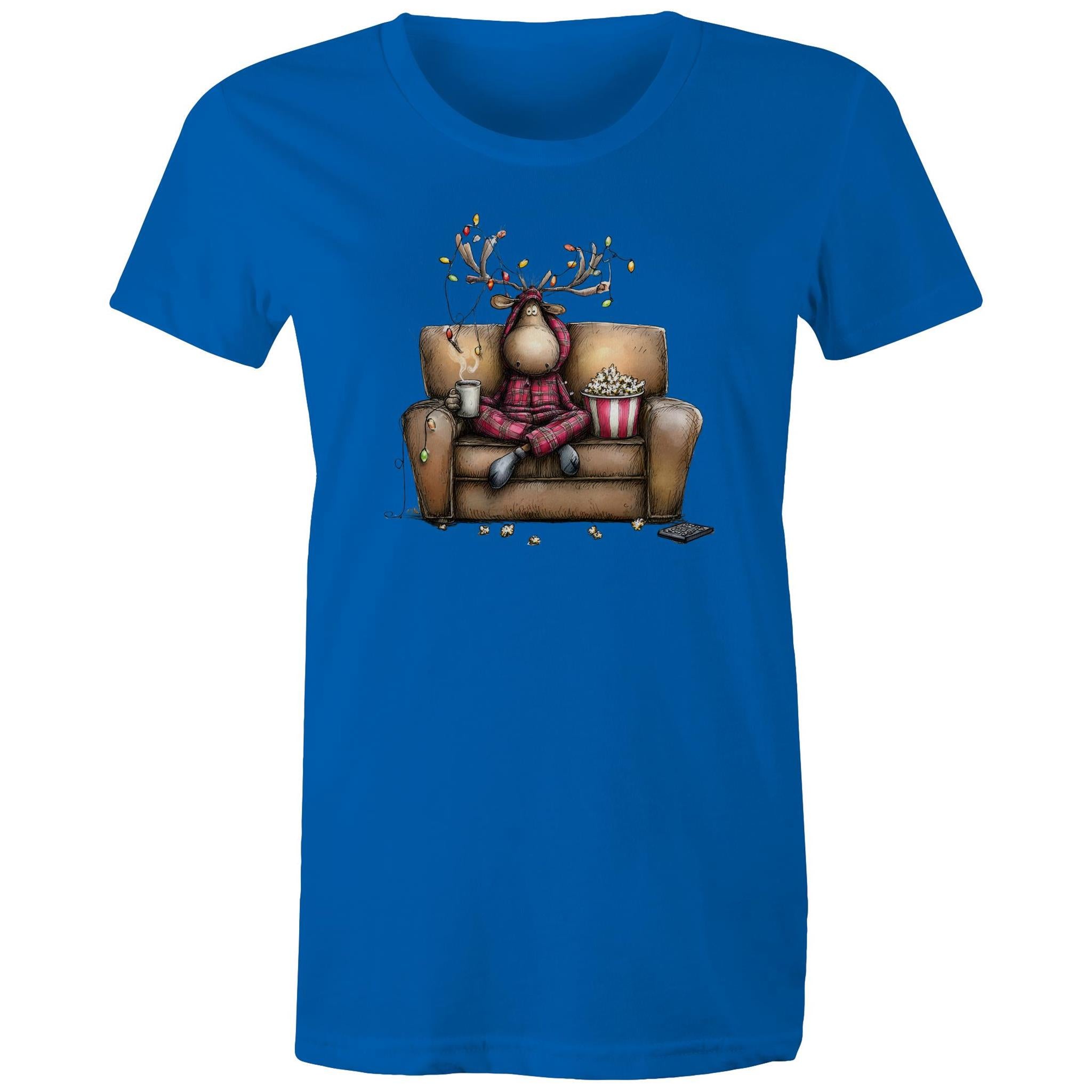 Reindeer, Christmas Movies Watching T-shirt - Womens T-shirt