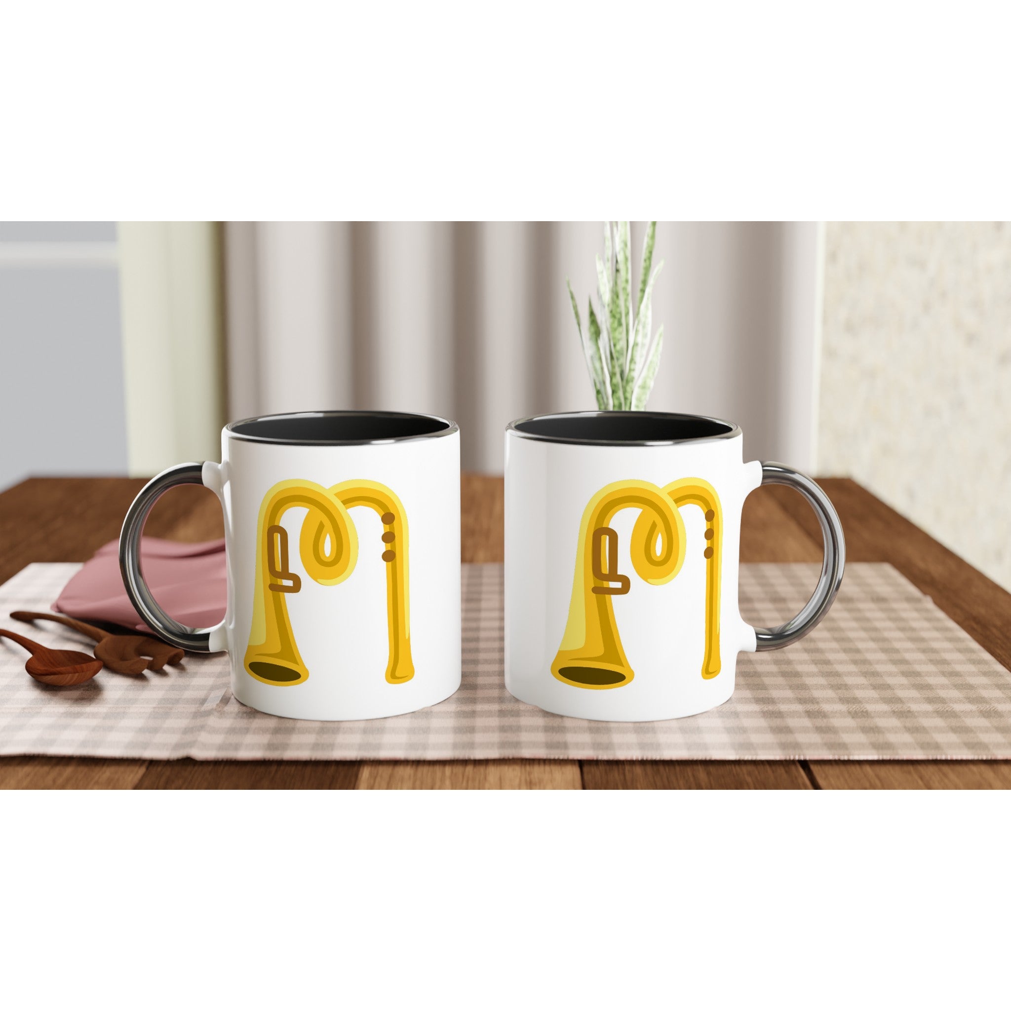 Personalised - Trumpet Initials - White 11oz Ceramic Mug with Color Inside Personalised 11oz Mug customise Globally Fulfilled Music Name personalise