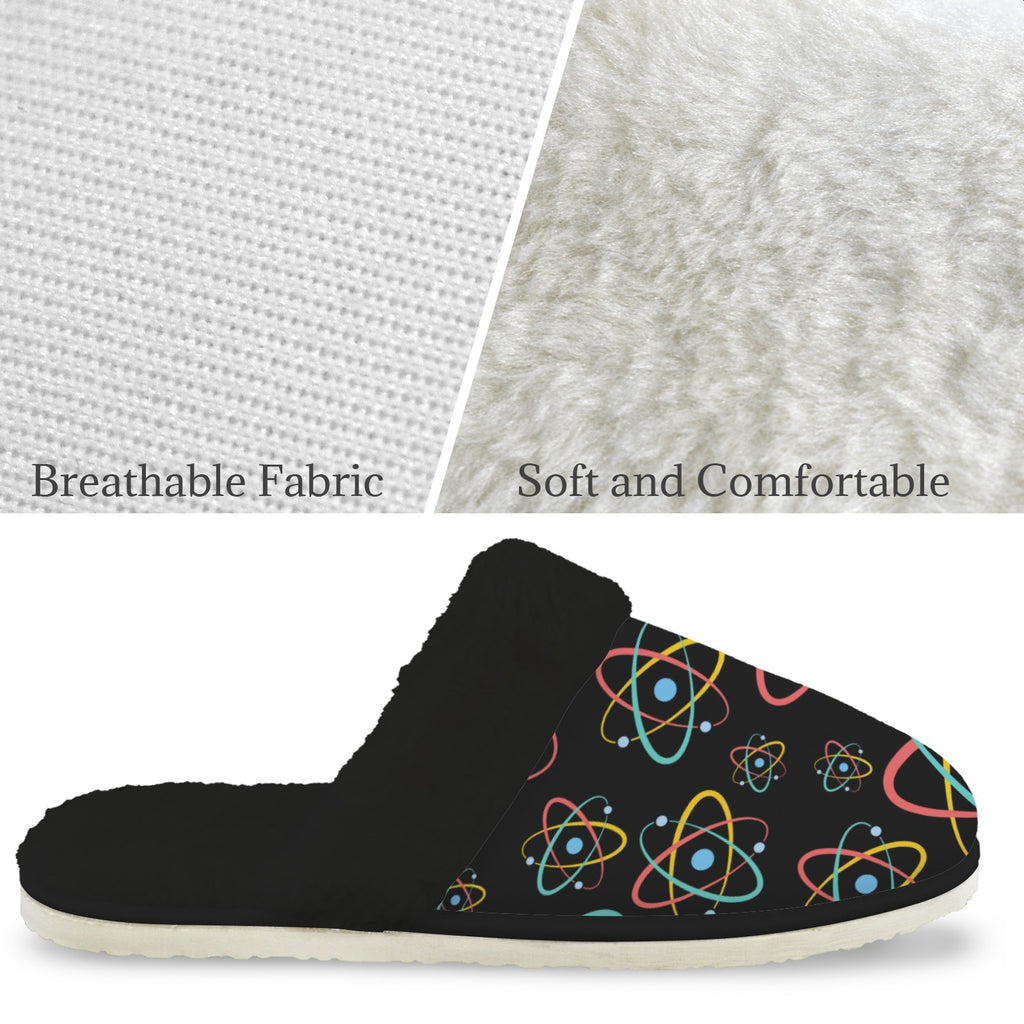 Atoms Men's Fur Trim Thick-Sole Indoor Slippers Men's Fur Trimmed Slippers Printed Offshore Science