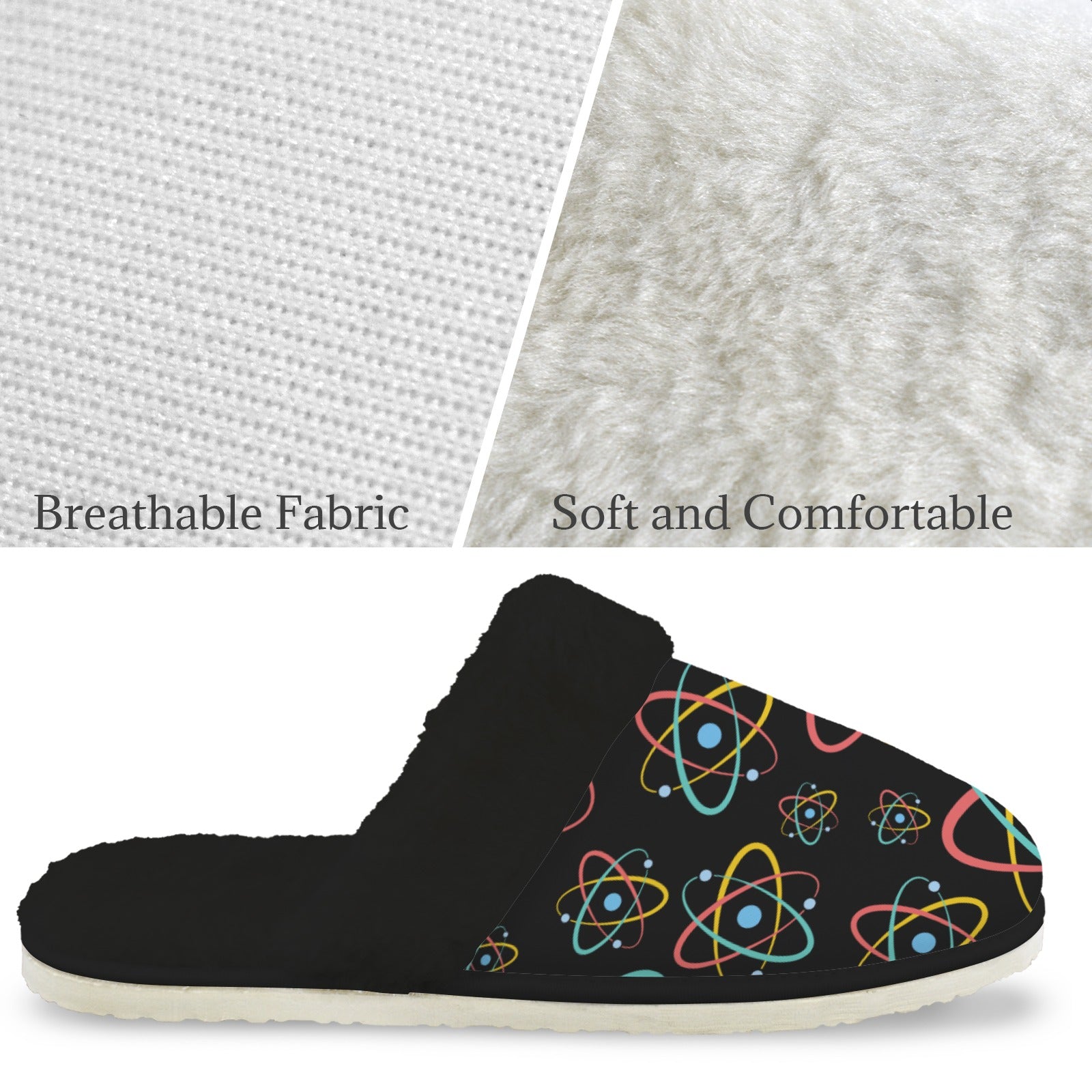 Atoms Men's Fur Trim Thick-Sole Indoor Slippers Men's Fur Trimmed Slippers Printed Offshore Science