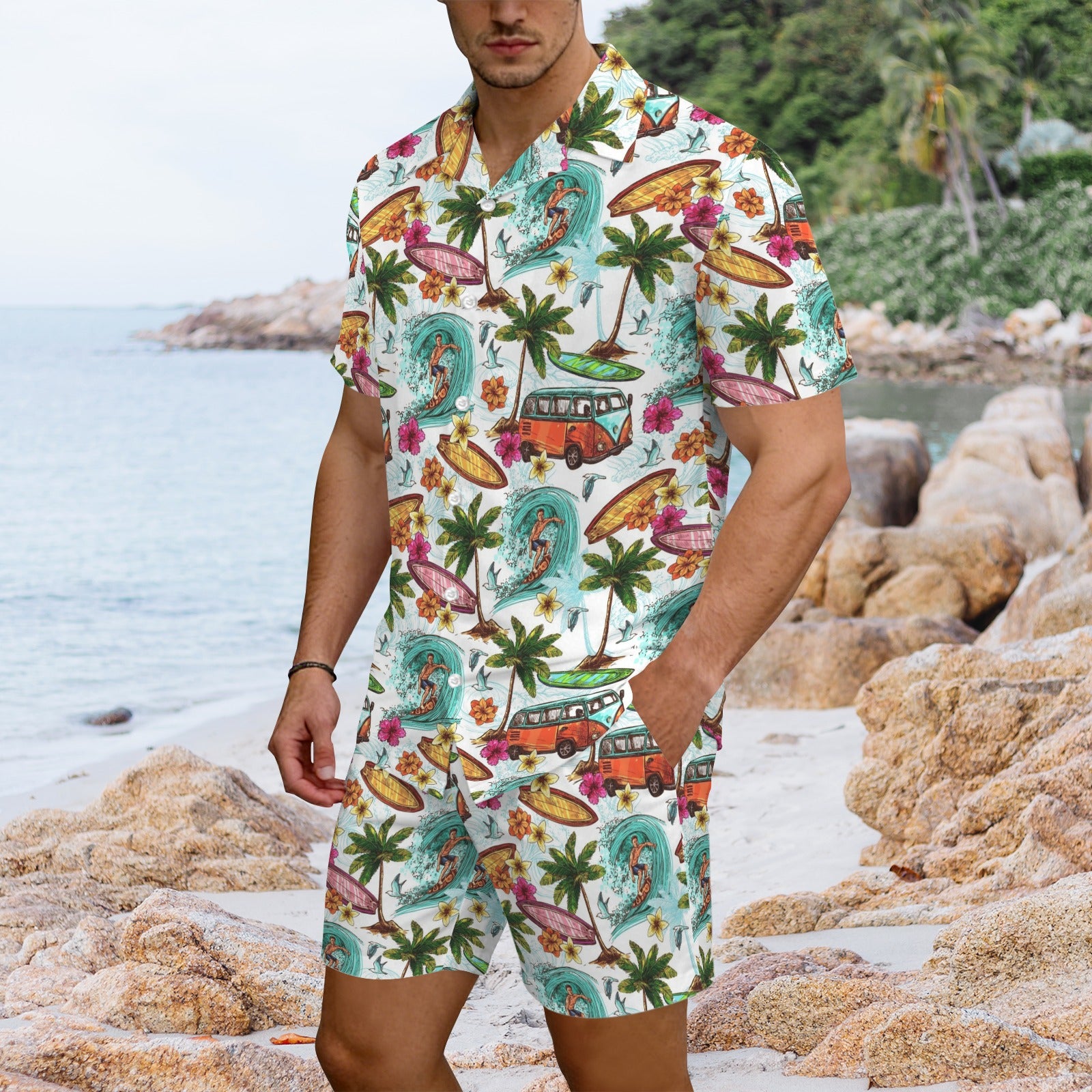 Surfing Safari Men's Hawaiian Shirt & Shorts Set