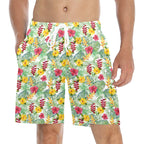 Tropical Flowers On White Men's Mid-Length Beach Shorts 5XL Men's Mid-Length Beach Shorts Plants Printed Offshore