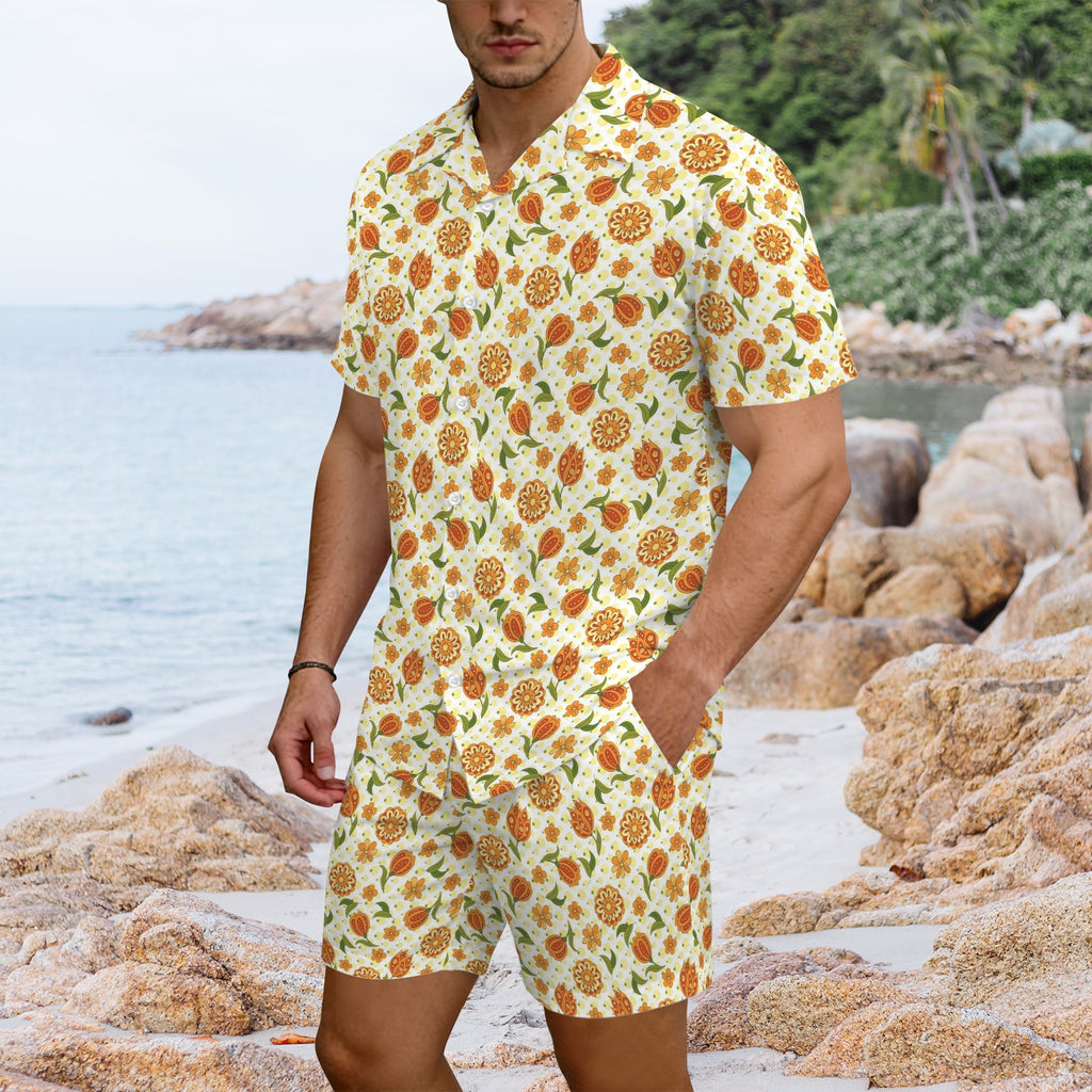 Graphic Floral Men's Hawaiian Shirt & Shorts Set