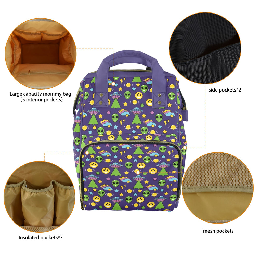 Groovy Alien And UFO Multi-Function Backpack, Nappy / Diaper Bag Multi-function Backpack, Nappy / Diaper Bag Printed Offshore Sci Fi