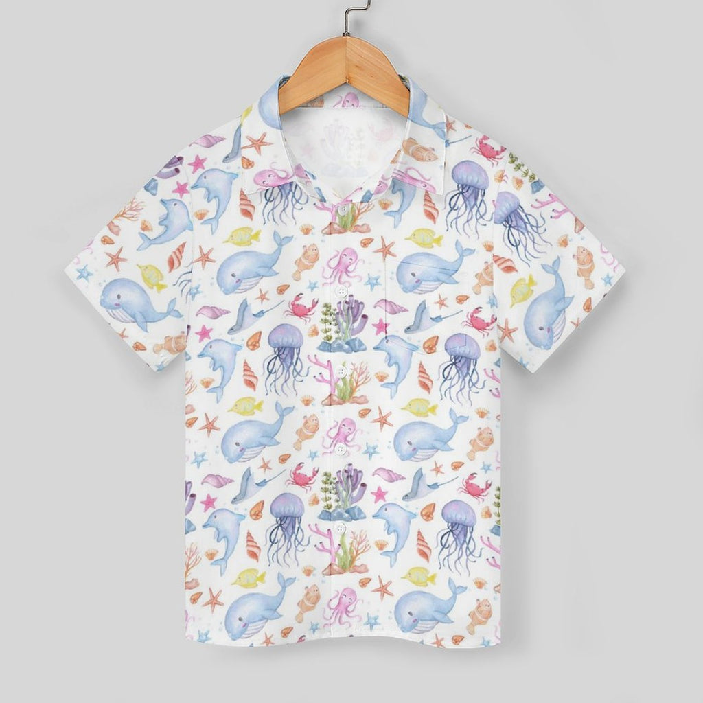 Under The Sea Kids Youth Short Sleeve Button Up Shirt